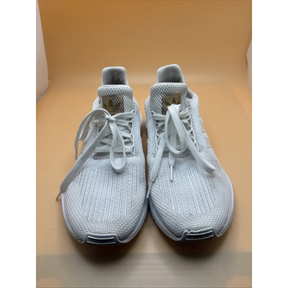 Adidas Swift Run White Gold Metallic Knit Running Shoes Mens Sneakers B37725